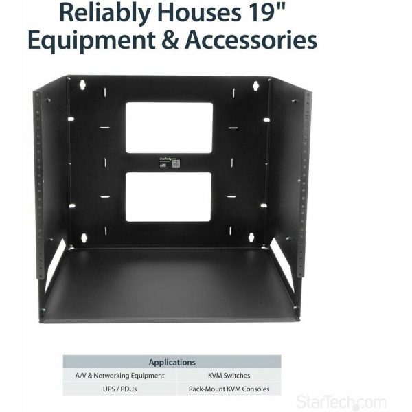 StarTech.com 2-Post 8U Open Frame Wall Mount Network Rack with Built-in Shelf and Adjustable Depth, Computer Rack for IT Equipment, TAA~ - Image 4