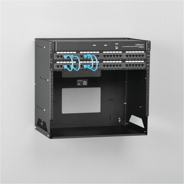 StarTech.com 2-Post 8U Open Frame Wall Mount Network Rack with Built-in Shelf and Adjustable Depth, Computer Rack for IT Equipment, TAA~ - Image 6