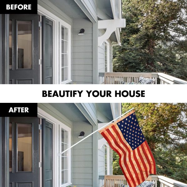 G128 Combo Pack: 6 Ft Tangle Free Aluminum Spinning Flagpole (White) & American USA Tea-Stained Flag 3x5 Ft, LiteWeave Pro Series Printed 300D Polyester | Pole with Flag Included - Image 3