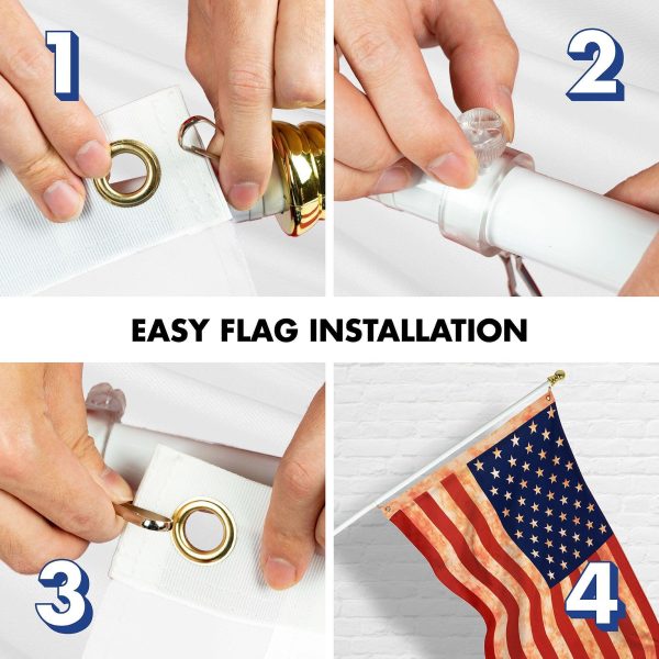 G128 Combo Pack: 6 Ft Tangle Free Aluminum Spinning Flagpole (White) & American USA Tea-Stained Flag 3x5 Ft, LiteWeave Pro Series Printed 300D Polyester | Pole with Flag Included - Image 7