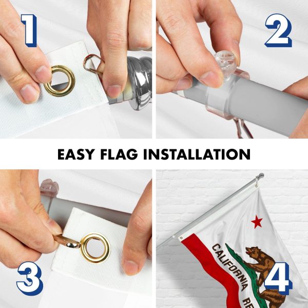 G128 - 6 Feet Tangle Free Spinning Flagpole (Silver) California Brass Grommets Printed 3x5 ft (Flag Included) Aluminum Flag Pole - Image 7
