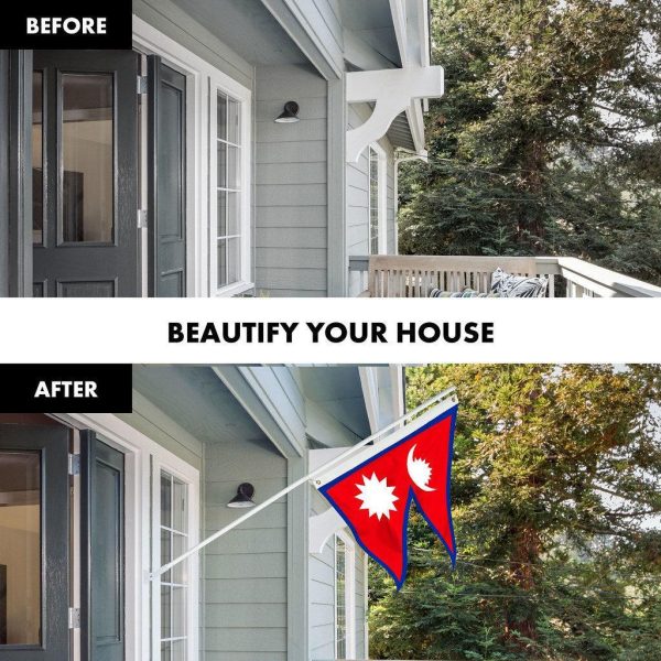 G128 Combo Pack: 6 Ft Tangle Free Spinning Flagpole (White) & Nepal Flag 3x5 Ft Printed 150D Polyester, Brass Grommets (Flag Included) Aluminum Flag Pole - Image 3