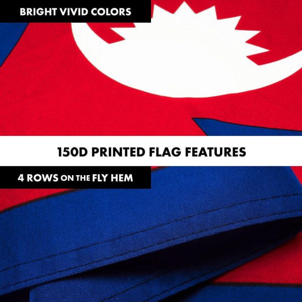 G128 Combo Pack: 6 Ft Tangle Free Spinning Flagpole (White) & Nepal Flag 3x5 Ft Printed 150D Polyester, Brass Grommets (Flag Included) Aluminum Flag Pole - Image 5
