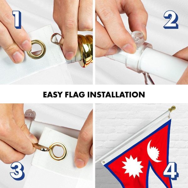 G128 Combo Pack: 6 Ft Tangle Free Spinning Flagpole (White) & Nepal Flag 3x5 Ft Printed 150D Polyester, Brass Grommets (Flag Included) Aluminum Flag Pole - Image 7