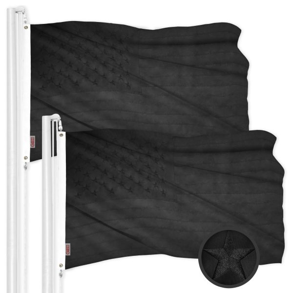 G128 2 Pack: All Black American USA US Flag 3x5 ft Embroidered Stars Sewn Stripes Brass Grommets