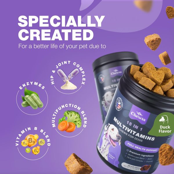 Dog Vitamins 15 in 1   Dog Multivitamin Chews with MSM for Hip & Joint Health   Dog Supplement for Itchy Skin Relief   Multivitamin for Dogs Immune Support with Enzymes   Skin & Coat Mobility Support - Image 4