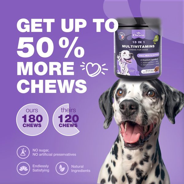 Dog Vitamins 15 in 1   Dog Multivitamin Chews with MSM for Hip & Joint Health   Dog Supplement for Itchy Skin Relief   Multivitamin for Dogs Immune Support with Enzymes   Skin & Coat Mobility Support - Image 5