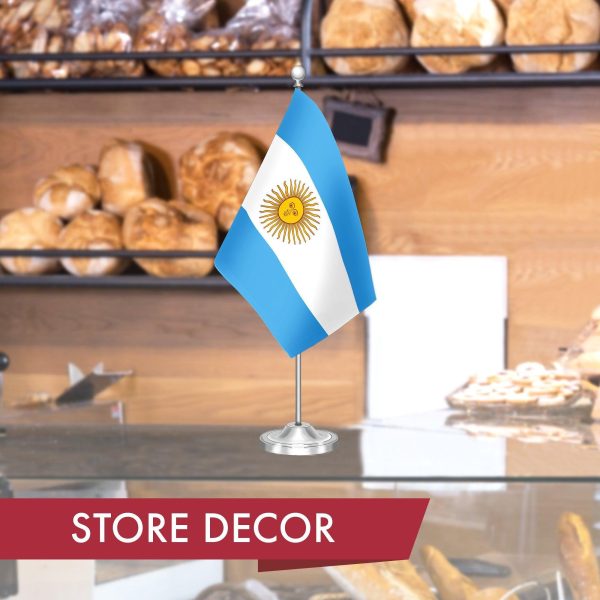G128 Argentina Argentinian Deluxe Desk Flag Set | 8.5x5.5 In | Printed 300D Polyester, with Silver Dome and Base, 15" Metal Pole, Decorations For Office, Home and Festival Events Celebration - Image 6
