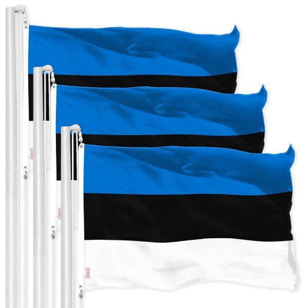 G128 3 Pack: Estonia Estonian Flag | 3x5 Ft | LiteWeave Pro Series Printed 150D Polyester | Country Flag, Indoor/Outdoor, Vibrant Colors, Brass Grommets, Thicker and More Durable Than 100D 75D Poly