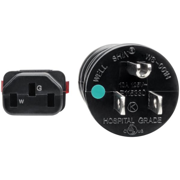Eaton Tripp Lite Series Hospital-Grade Power Cord, NEMA 5-15P to Locking IEC C13 - Green Dot, 10A, 125V, 18 AWG, 6 ft. (1.83 m), Black - Image 3