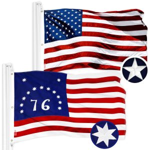 G128 Combo Pack: American USA Flag 5x8 Ft & Bennington 76 Flag 5x8 Ft | Both ToughWeave Series Embroidered 300D Polyester, Embroidered Design, Indoor/Outdoor, Brass Grommets