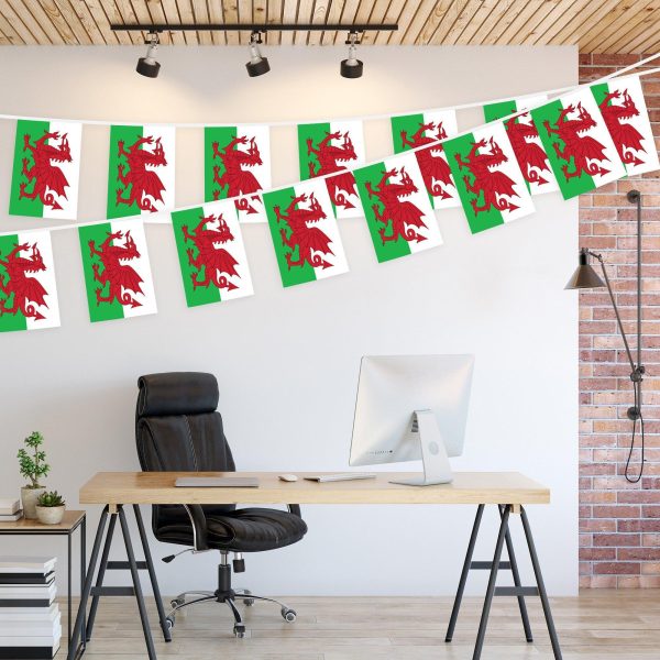 G128 Wales Welsh Bunting Banner | Flag 8.2 x 5.5 Inch, Full String 33 Feet | Printed 150D Polyester, Decorations For Bar, School, Festival Events Celebration - Image 3
