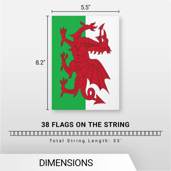 G128 Wales Welsh Bunting Banner | Flag 8.2 x 5.5 Inch, Full String 33 Feet | Printed 150D Polyester, Decorations For Bar, School, Festival Events Celebration - Image 7