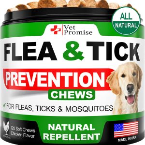 Flea and Tick Prevention for Dogs Chewables   All Natural Dog Flea & Tick Control   Flea and Tick Chews for Dogs   Oral Flea Pills for Dogs Supplement   All Breeds and Ages   Made in USA   120 Tablets