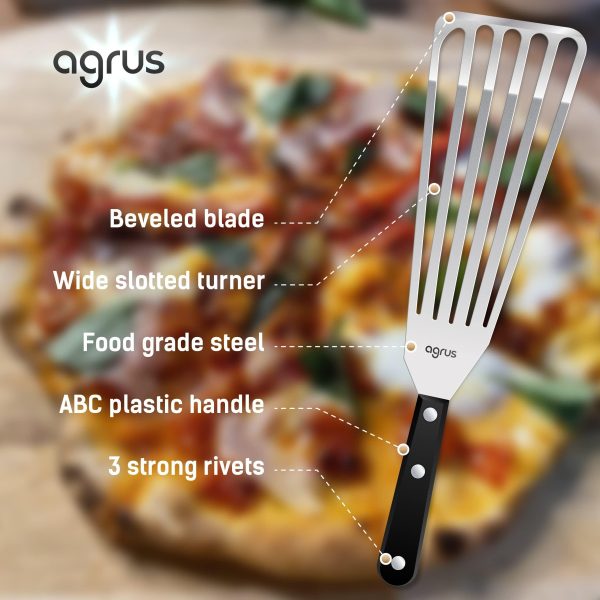 AGRUS Fish Spatula Stainless Steel   Thin Metal Turner Grill Fish Turner Spatula   Small Spatula Metal   Angled Slotted Turner - Image 2
