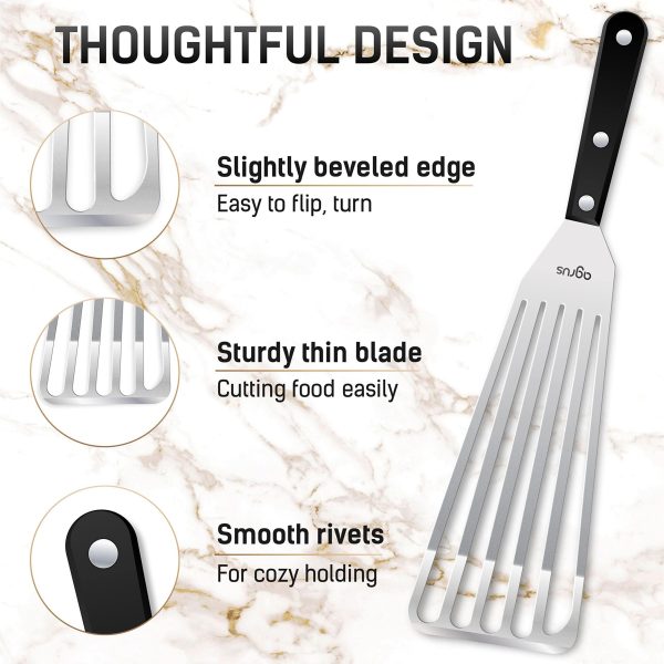 AGRUS Fish Spatula Stainless Steel   Thin Metal Turner Grill Fish Turner Spatula   Small Spatula Metal   Angled Slotted Turner - Image 3