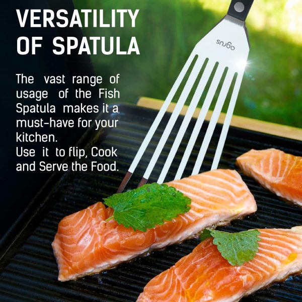 AGRUS Fish Spatula Stainless Steel   Thin Metal Turner Grill Fish Turner Spatula   Small Spatula Metal   Angled Slotted Turner - Image 5