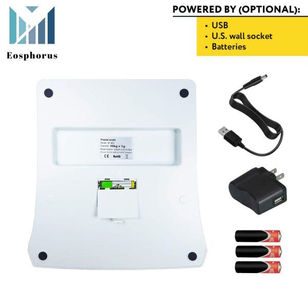 Shipping Scale for Packages 66 LB (30 KG) –  Postal Scale for Shipping Packages Package Scale – Pound Ounce Kilogram Gram Hold Tare Counting Function USB Cord and AC DC Adapter - Image 3