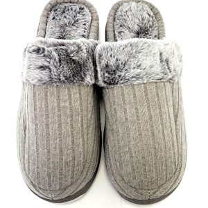 Men's Knit and Faux Fur Comfort House Shoes Slippers 9 US size Gray