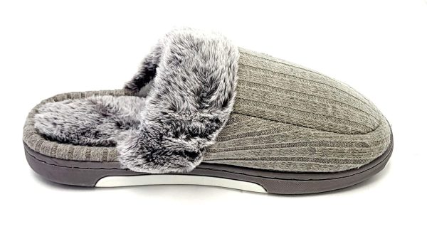 Men's Knit and Faux Fur Comfort House Shoes Slippers 9 US size Gray - Image 2