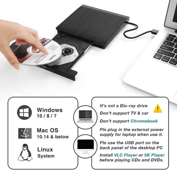 External DVD Drive USB CD DVD 3.0 Burner Writer Rewriter For MacBook Laptops - Image 3