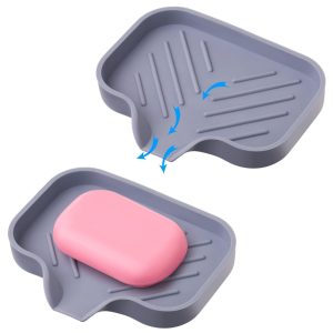 1 pcs Grey Silicone Soap Tray Self Draining Soap Dish Soap Holder Self Draining Soap Dish for Bar Soap Soap Dishes That Drain Soap Dish for Sink Organizer for Bathroom end Kitchen.
