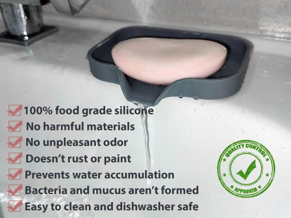 1 pcs Grey Silicone Soap Tray   Self Draining Soap Dish   Soap Holder Self Draining   Soap Dish for Bar Soap   Soap Dishes That Drain   Soap Dish for Sink   Organizer for Bathroom end Kitchen. - Image 5
