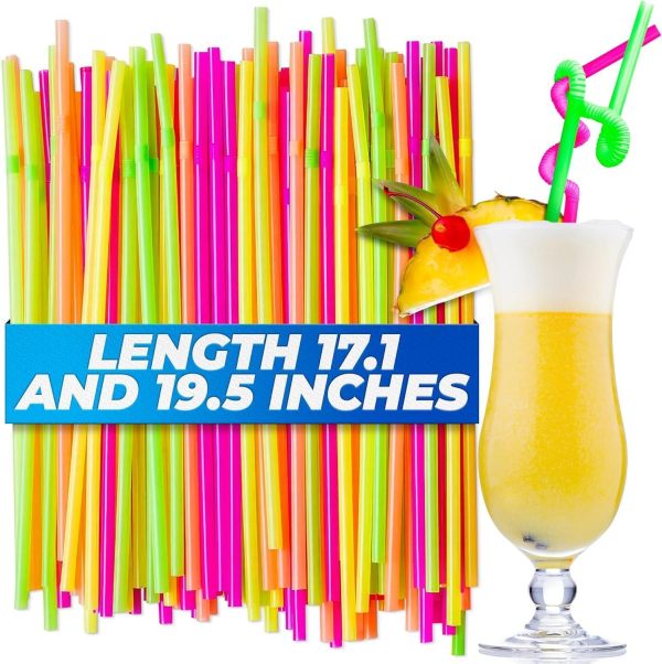 200Pcs 17  Plastic Drinking Straws Flexible Bendy Straws   Bendy Straws Assorted Color Straws for Coffee Bar Neon Straws   Cocktail Straws Disposable Flexible Straws Reusable Plastic Straws Disposable