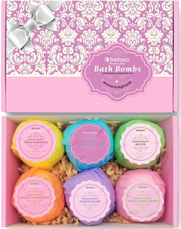 Bath Bombs Gift Set   6 Bubble Bath Fizzies (6 x 2oz) with Natural Dead Sea Salt Cocoa and Shea Essential Oils   Best Gift Idea for Birthday Mom Woman Girl Him Kids