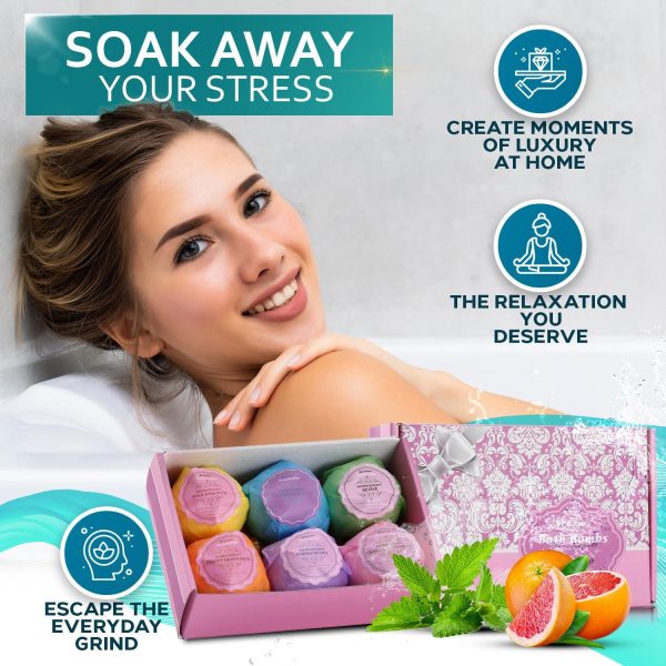 Bath Bombs Gift Set   6 Bubble Bath Fizzies (6 x 2oz) with Natural Dead Sea Salt Cocoa and Shea Essential Oils   Best Gift Idea for Birthday Mom Woman Girl Him Kids - Image 2