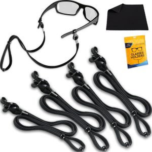 SIGONNA Eye Glasses String Holder Straps   Sports Sunglasses Strap for Men Women   Eyeglass Holders Around Neck   Glasses Retainer Cord Chains Lanyards   4 Cords (Black)