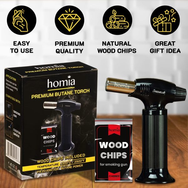 Butane Torch  Refillable Kitchen Torch Lighter Adjustable Flame for Smokers Smoking Guns with Wood Chips bag icnluded  Fit All Butane Tanks with Adapters included  (Butane Gas Is Not Included) - Image 2