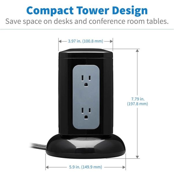 Eaton Tripp Lite Series 6-Outlet Surge Protector Tower, 3x USB-A, 1x USB-C, 8 ft. Cord, 5-15P Plug, 1800 Joules, Black - Image 5