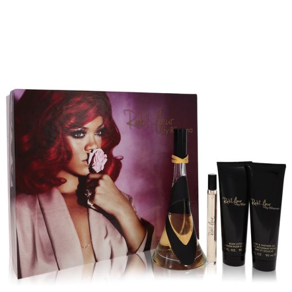 Rihanna Gift Set -- 3.4 oz Eau De Parfum Spray + 3 oz Body Lotion + 3 oz Shower Gel + .34 oz Mini EDP Spray for Women