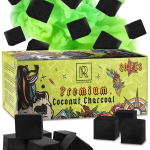 Hookah Charcoal Hookah Coals for Hookah Coconut – 20 Count & 10 oz – Premium Quality 25mm (1x1x1 in) – 100% Natural Coconut Charcoal Hookah Cubes – NOT Quick Light Shisha Charcoal