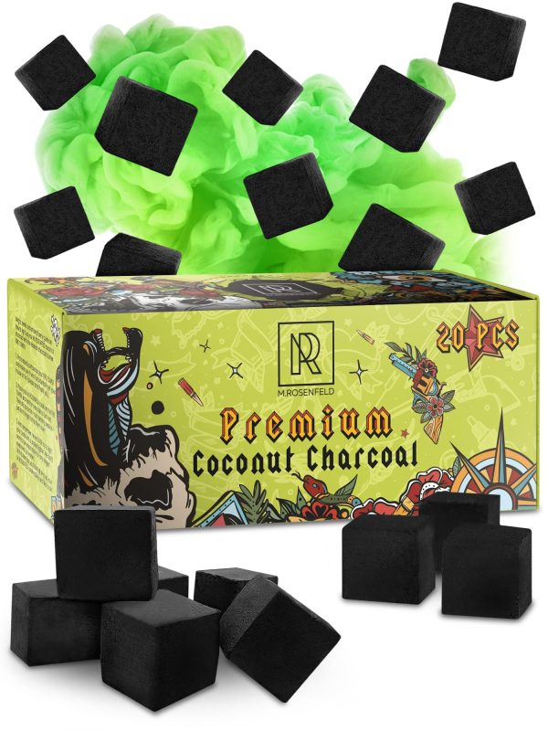 Hookah Charcoal Hookah Coals for Hookah Coconut – 20 Count & 10 oz – Premium Quality 25mm (1x1x1 in) – 100% Natural Coconut Charcoal Hookah Cubes – NOT Quick Light Shisha Charcoal