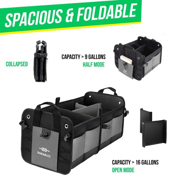 Trunk Organizer with Covering Net Attachable Non Slip Pads and Stainless Hooks Two Shades of Gray - Image 4