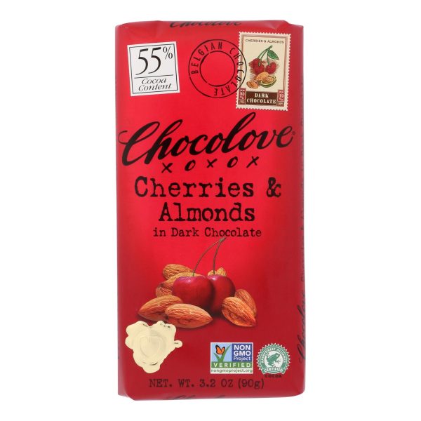 Chocolove Xoxox - Premium Chocolate Bar - Dark Chocolate - Cherries and Almonds - 3.2 oz Bars - Case of 12 - Image 2
