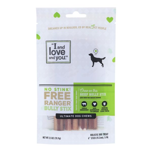 I And Love And You Dog Chews - No Stink Free Ranger Bully Stix - Beef - 5 count - case of 6 - Image 2