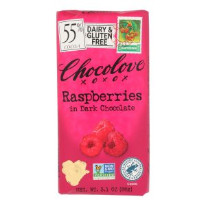 Chocolove Xoxox - Premium Chocolate Bar - Dark Chocolate - Raspberries - 3.1 oz Bars - Case of 12