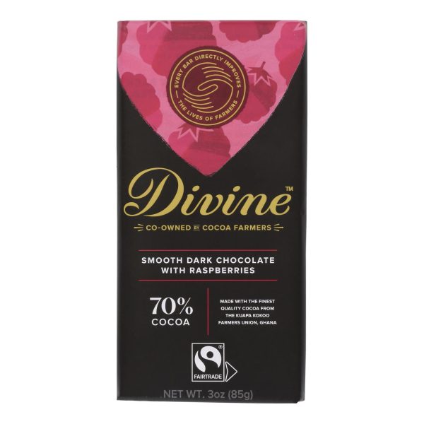 Divine - Bar Dark Chocolate W/raspberry - Case of 12 - 3 OZ - Image 2