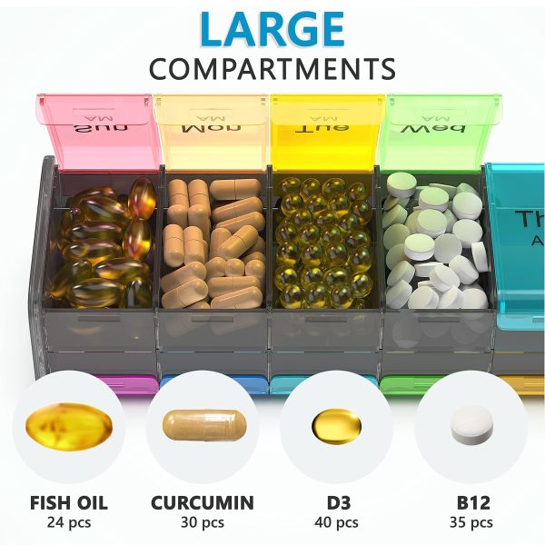 Extra Large Pill Organizer  XXL Pill Box 7 Day   Weekly Pill Organizer with AM PM Large Compartments Big Pill Case for Supplements Jumbo Pill Holder for Vitamins Huge Medicine Organizer 2 Times a Day - Image 2