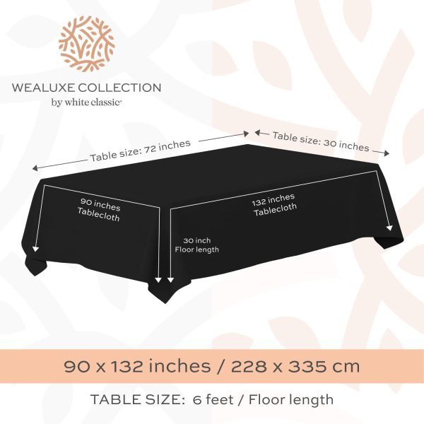 WEALUXE Black Tablecloth 90x132   Black Table Clothes for 6 Foot Rectangle Tables 200 GSM Stain and Wrinkle Resistant Washable Fabric [2 Pack] - Image 2
