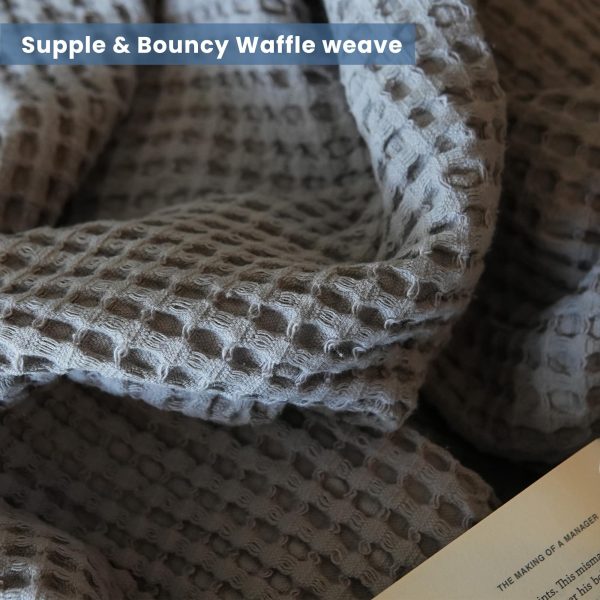 The Fine Living Co. 100% Cotton Waffle Weave Throw Blanket   Lightweight Soft and Breathable Throw Blanket for All Season  Skin Friendly Blanket for Couch Bed Sofa  50”x70” inches Mineral Gray - Image 3