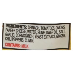 Tasty Bite Entrees - Indian Cuisine - Kashmir Spinach - 10 oz - case of 6