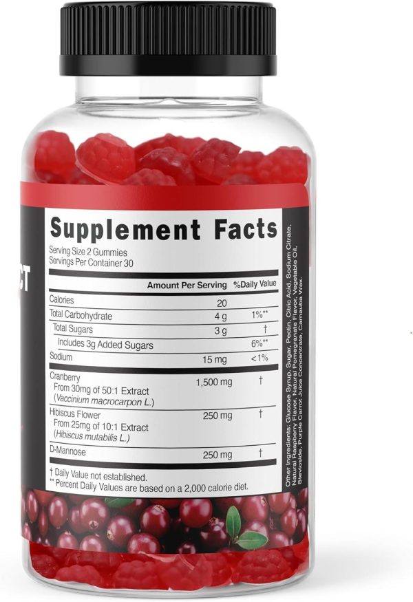 Potent Cranberry Gummies 1500mg with D Mannose   Urinary Tract Health for Women & Men Urinary Flush & Bladder Fast Acting Support Supplements with Hibiscus Powder 180 Count - Image 2