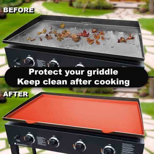 Silicone Griddle Mat | Food Grade Silicone Grill Mat | Protect the Top Surface from Insects by Magnetic Blackstone 17” Silicone Griddle Cover in Orange Color with Silicone Utensil Rest - Image 5