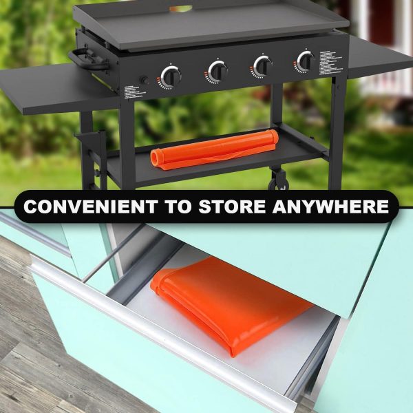 Silicone Griddle Mat | Food Grade Silicone Grill Mat | Protect the Top Surface from Insects by Magnetic Blackstone 17” Silicone Griddle Cover in Orange Color with Silicone Utensil Rest - Image 7