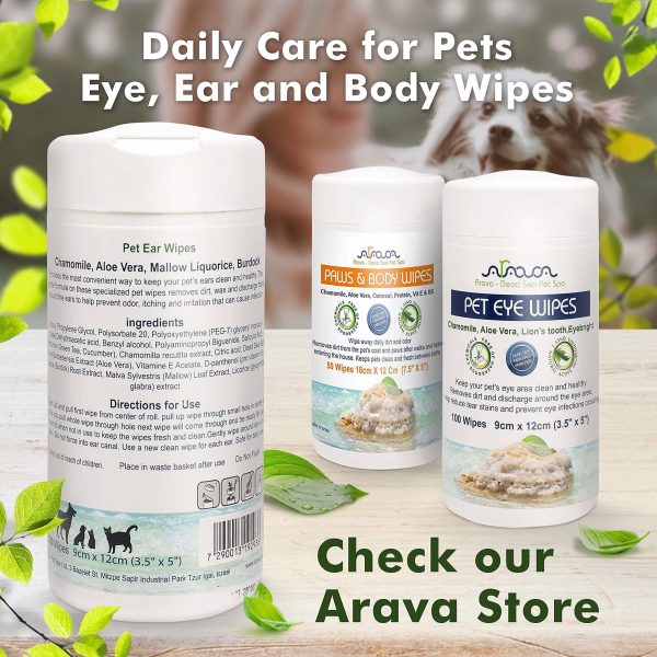 Ear Cleaner Wipes by Arava   for Dogs Cats Puppies & Kittens   100 Count   Natural Medicated Cleansing Deodorizer   Removes Dirt Wax - Image 2