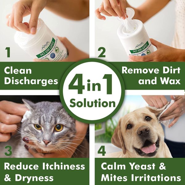 Ear Cleaner Wipes by Arava   for Dogs Cats Puppies & Kittens   100 Count   Natural Medicated Cleansing Deodorizer   Removes Dirt Wax - Image 4